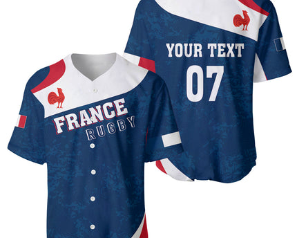 Personalised France Rugby Baseball Jersey World Cup Les Blues Curves Style