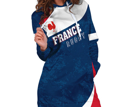 Personalised France Rugby Hoodie Dress World Cup Les Blues Curves Style