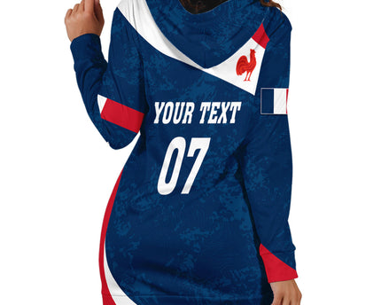 Personalised France Rugby Hoodie Dress World Cup Les Blues Curves Style