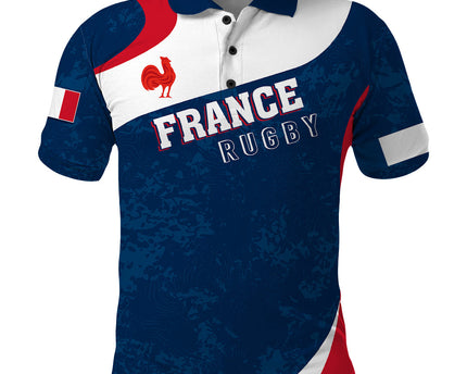 Personalised France Rugby Polo Shirt World Cup Les Blues Curves Style