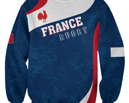 Personalised France Rugby Sweatshirt World Cup Les Blues Curves Style