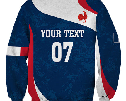 Personalised France Rugby Sweatshirt World Cup Les Blues Curves Style