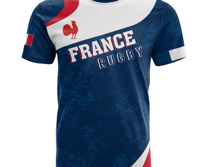 Personalised France Rugby T Shirt World Cup Les Blues Curves Style