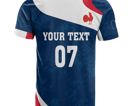 Personalised France Rugby T Shirt World Cup Les Blues Curves Style
