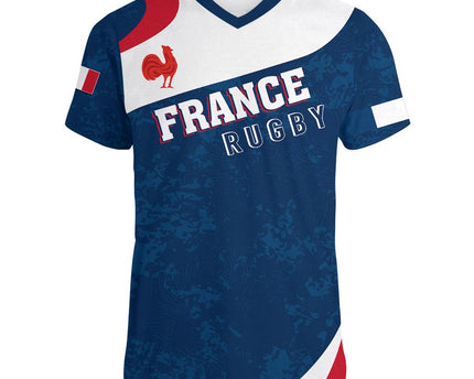 Personalised France Rugby Women V Neck T Shirt World Cup Les Blues Curves Style