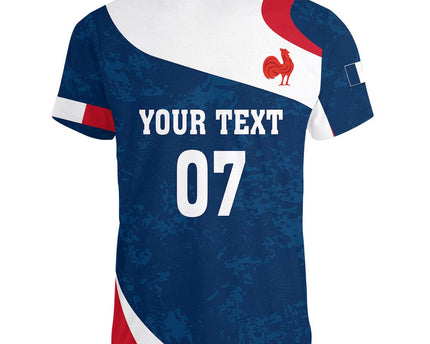 Personalised France Rugby Women V Neck T Shirt World Cup Les Blues Curves Style