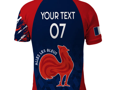 Personalised France Rugby Polo Shirt 2023 World Cup Allez Les Bleus Grunge Style