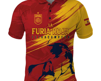 Spain La Furia Roja Custom Polo Shirt - 2024 Tetracampeon Espana