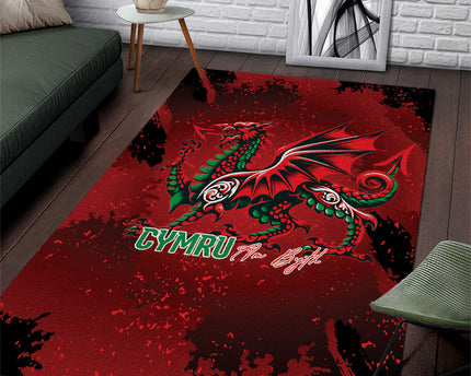 Wales Rugby National Heritage Area Rug Red Dragon Inspired Edition