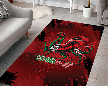 Wales Rugby National Heritage Area Rug Red Dragon Inspired Edition