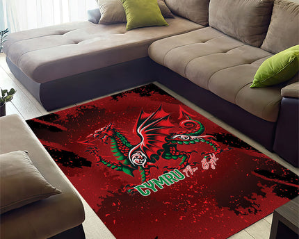 Wales Rugby National Heritage Area Rug Red Dragon Inspired Edition