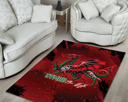 Wales Rugby National Heritage Area Rug Red Dragon Inspired Edition