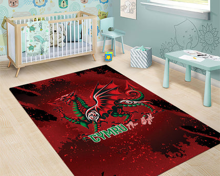 Wales Rugby National Heritage Area Rug Red Dragon Inspired Edition