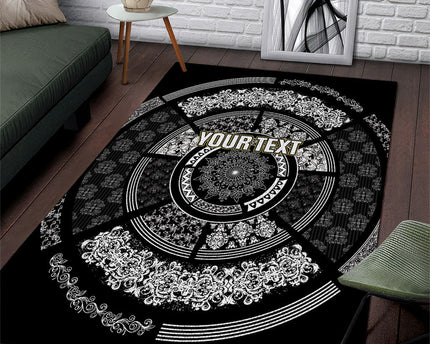 Italy Rugby Concept Custom Area Rug Black and White Mandala Inspired