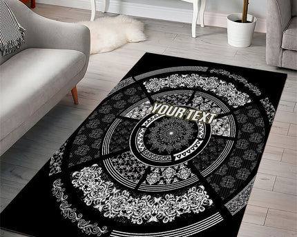 Italy Rugby Concept Custom Area Rug Black and White Mandala Inspired