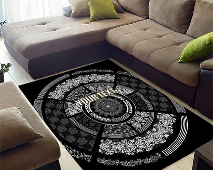 Italy Rugby Concept Custom Area Rug Black and White Mandala Inspired
