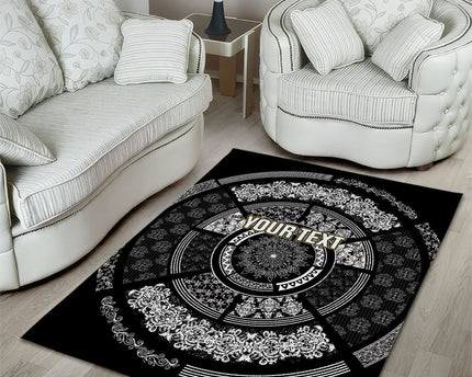 Italy Rugby Concept Custom Area Rug Black and White Mandala Inspired