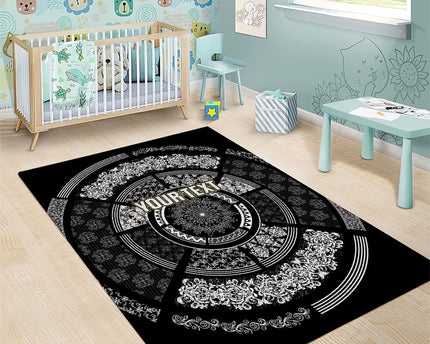 Italy Rugby Concept Custom Area Rug Black and White Mandala Inspired