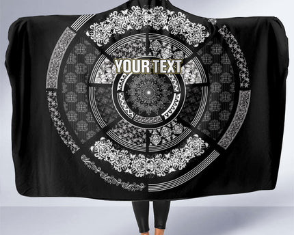 Italy Rugby Concept Custom Hooded Blanket Black and White Mandala Inspired