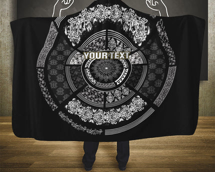 Italy Rugby Concept Custom Hooded Blanket Black and White Mandala Inspired