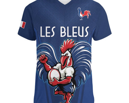 Custom France Rugby Women V Neck T Shirt Le XV de France Gallic Rooster