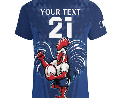 Custom France Rugby Women V Neck T Shirt Le XV de France Gallic Rooster