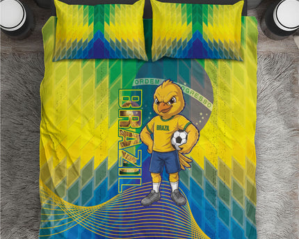 Brazil Football 2026 Bedding Set Canarinho Mascot Bate no Peito