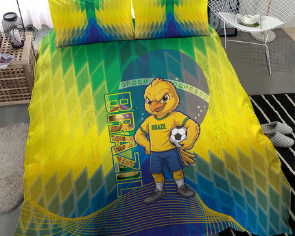 Brazil Football 2026 Bedding Set Canarinho Mascot Bate no Peito