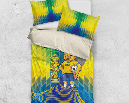 Brazil Football 2026 Bedding Set Canarinho Mascot Bate no Peito