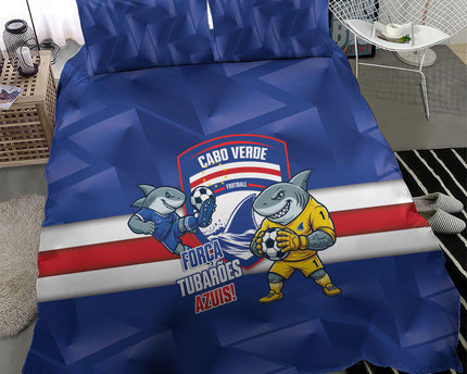 Cabo Verde Football 2026 Bedding Set Forca Tubaroes Azuis