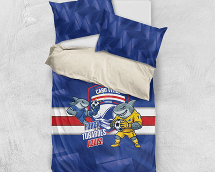 Cabo Verde Football 2026 Bedding Set Forca Tubaroes Azuis