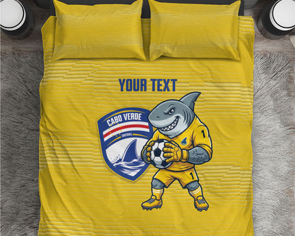 Cabo Verde Football 2026 Custom Bedding Set Tubaroes Azuis Goalkeeper Yellow Jersey