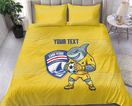 Cabo Verde Football 2026 Custom Bedding Set Tubaroes Azuis Goalkeeper Yellow Jersey