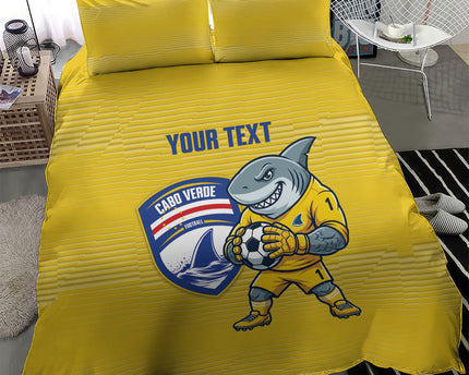 Cabo Verde Football 2026 Custom Bedding Set Tubaroes Azuis Goalkeeper Yellow Jersey