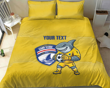 Cabo Verde Football 2026 Custom Bedding Set Tubaroes Azuis Goalkeeper Yellow Jersey