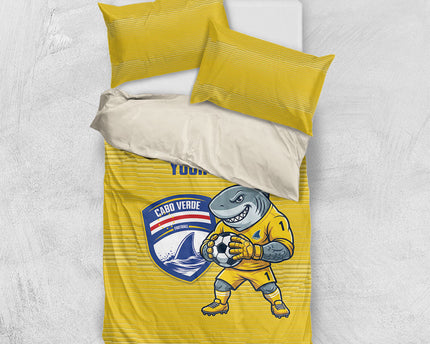 Cabo Verde Football 2026 Custom Bedding Set Tubaroes Azuis Goalkeeper Yellow Jersey