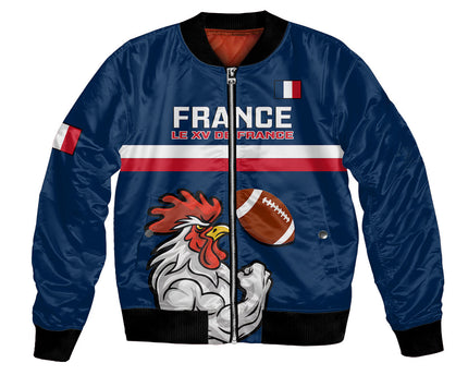 Custom France Rugby Bomber Jacket World Cup Allez Les Bleus 2023 Mascot