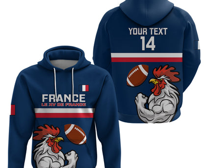 Custom France Rugby Hoodie World Cup Allez Les Bleus 2023 Mascot