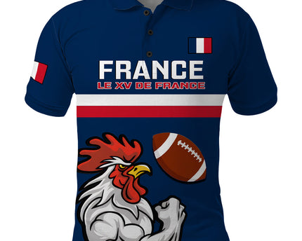 Custom France Rugby Polo Shirt World Cup Allez Les Bleus 2023 Mascot