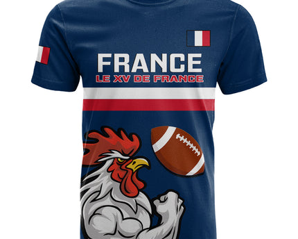 Custom France Rugby T Shirt World Cup Allez Les Bleus 2023 Mascot