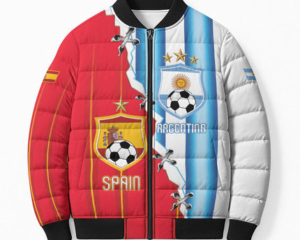 Custom Argentina Spain Football 2026 Bomber Puffer Jacket La Albiceleste La Roja Together