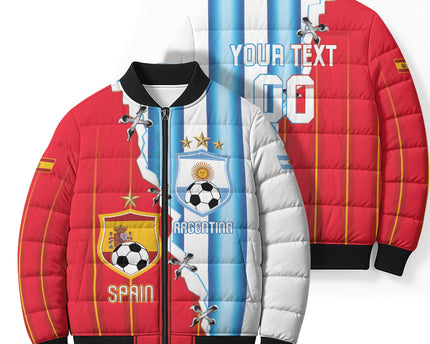 Custom Argentina Spain Football 2026 Bomber Puffer Jacket La Albiceleste La Roja Together