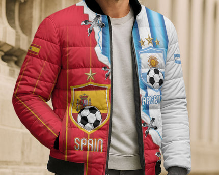 Custom Argentina Spain Football 2026 Bomber Puffer Jacket La Albiceleste La Roja Together