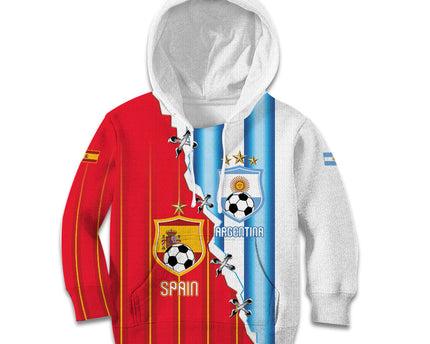 Custom Argentina Spain Football 2026 Kid Hoodie La Albiceleste La Roja Together