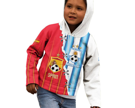 Custom Argentina Spain Football 2026 Kid Hoodie La Albiceleste La Roja Together