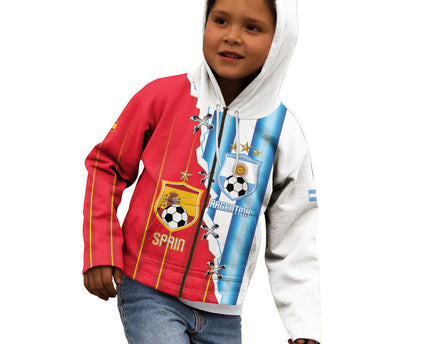 Custom Argentina Spain Football 2026 Kid Hoodie La Albiceleste La Roja Together