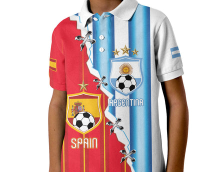 Custom Argentina Spain Football 2026 Kid Polo Shirt La Albiceleste La Roja Together