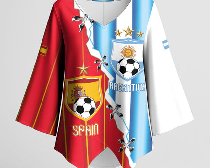 Custom Argentina Spain Football 2026 Kimono Sleeve Blouse La Albiceleste La Roja Together
