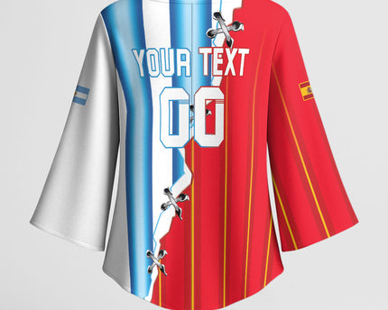 Custom Argentina Spain Football 2026 Kimono Sleeve Blouse La Albiceleste La Roja Together