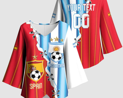 Custom Argentina Spain Football 2026 Kimono Sleeve Blouse La Albiceleste La Roja Together
